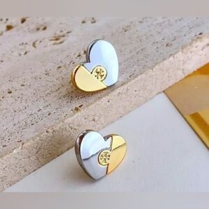 TORY BURCH PUZZLE HEART STUD EARRINGS IN GOLD SILVER MSRP: $98.00